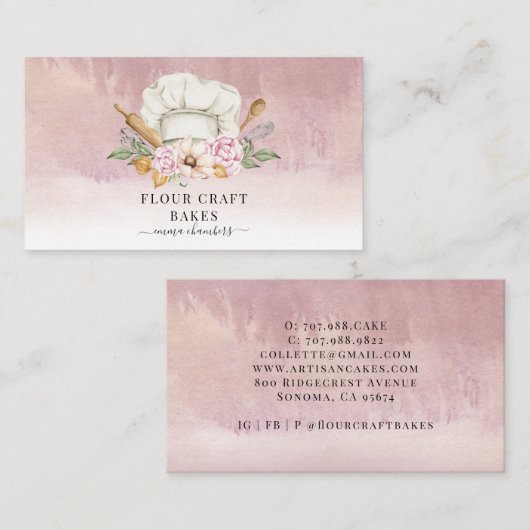 Baker Pastry Koch Bakers Tools Dusty Pink Visitenkarte (Vorne/Hinten)