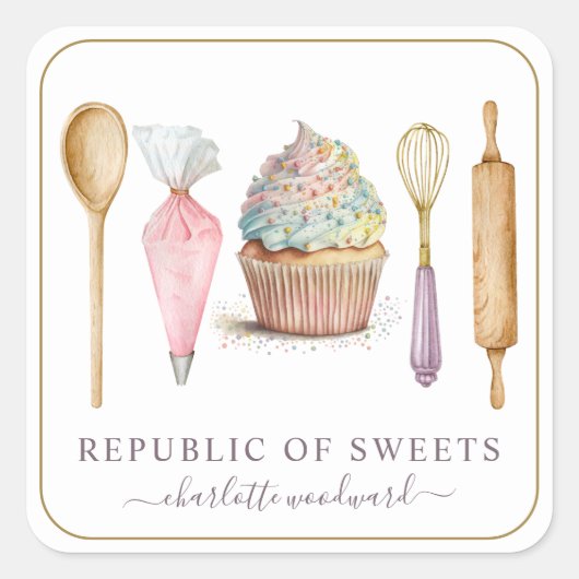 Baker Pastry Koch Baker's Utensils Product Labels Quadratischer Aufkleber (Vorderseite)