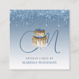 Baker Pastry Koch Elegante Cake Blue Glitzer Tropf Quadratische Visitenkarte