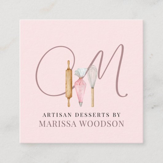 Baker Pastry Koch Pink Bakers Tools Quadratische Visitenkarte (Vorderseite)