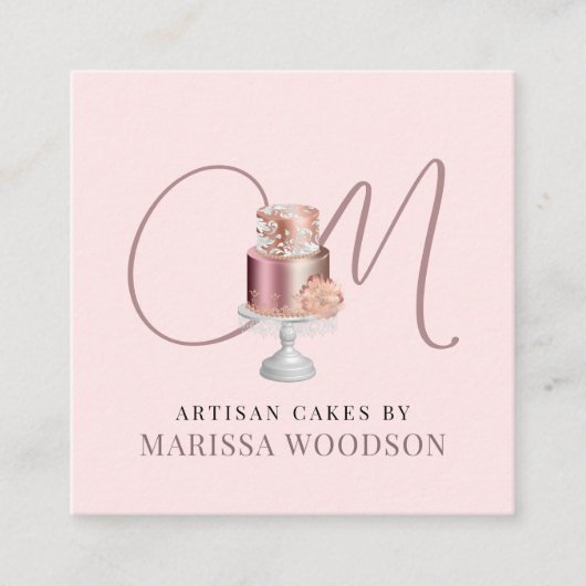 Baker Pastry Koch Rosa Eleganter Kuchen Quadratische Visitenkarte (Vorderseite)