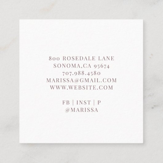 Baker Pastry Koch Rosa Elegantes Cake Square Busin Quadratische Visitenkarte (Rückseite)