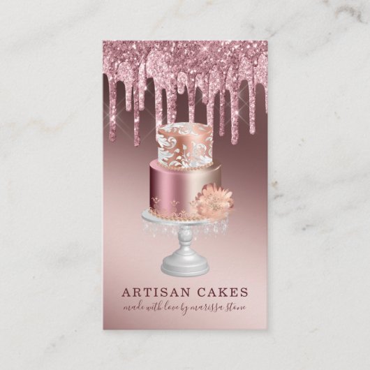 Baker Pastry Koch Rose Gold Glitzer Tropfen Cake Visitenkarte (Vorderseite)