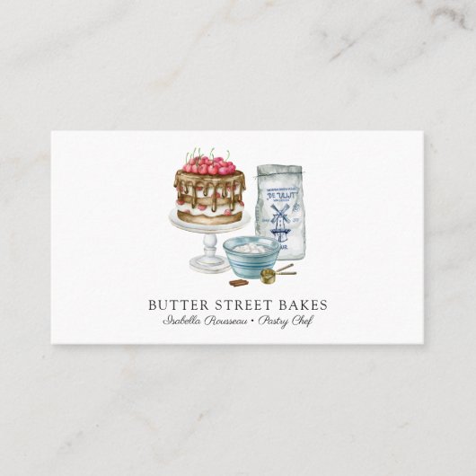 Baker Pastry Koch Watercolor Square Business Card Visitenkarte (Vorderseite)