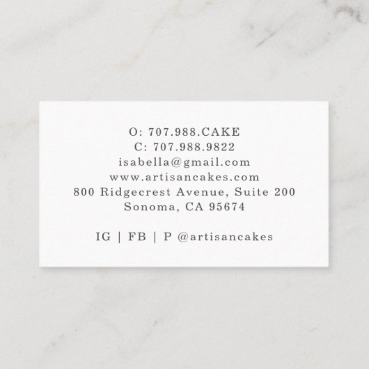 Baker Pastry Köche Business Card Visitenkarte (Rückseite)