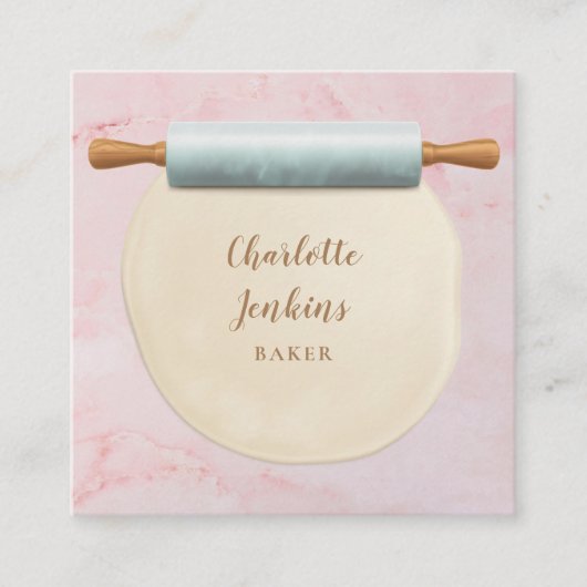Baker Patisserie Pink Marmor Rolling Button Quadratische Visitenkarte (Vorderseite)