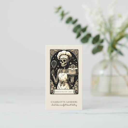 Baker Skeleton Sepia Tarot Aesthetic QR Code Visitenkarte (Stehend Vorderseite)