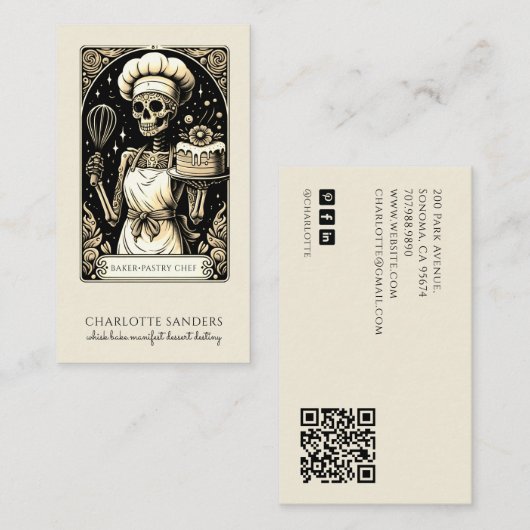 Baker Skeleton Sepia Tarot Ästhetik QR Code Visitenkarte (Vorne/Hinten)