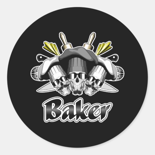 Baker Skull and Kitchen Utensits Runder Aufkleber (Vorderseite)