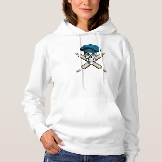 Baker Skull and Rolling Buttone: Blau Hoodie (Vorderseite)