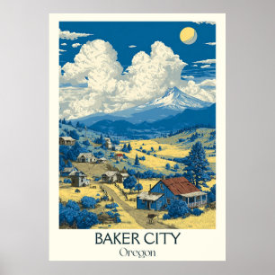 Baker Stadt Oregon Vintages Gebirge Kunst, Dichtun Poster
