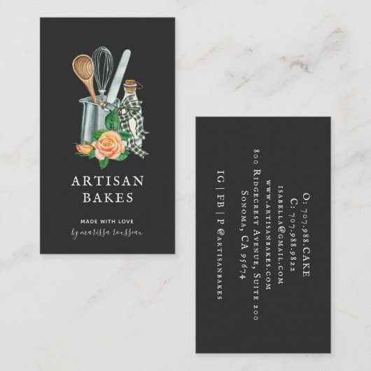 Baker Watercolor Kochen Utensivgebäck Black Busi Visitenkarte (Vorne/Hinten)
