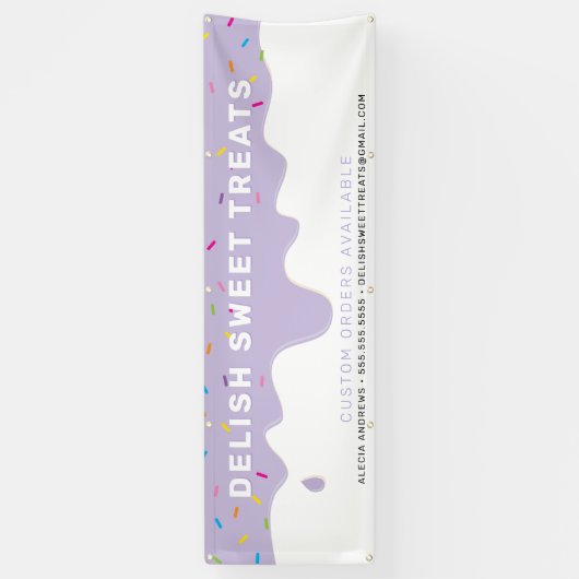Baker Zuckerguss Tropfen bunte Sprinklen Lila Banner (Vertikal)