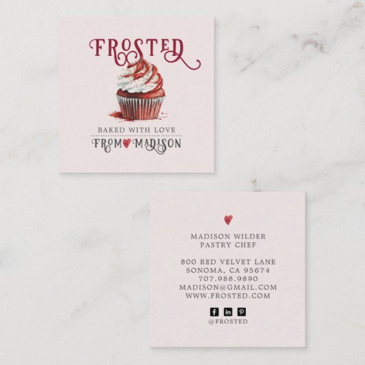 Baker's Cupcake Logo Calligrafy Script rosa Quadratische Visitenkarte (Vorne/Hinten)