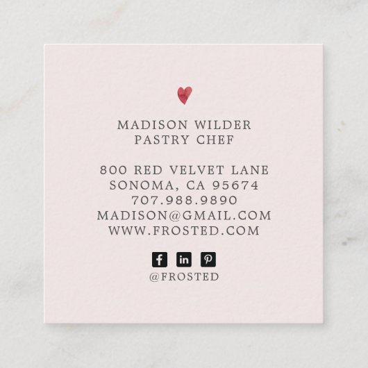 Baker's Cupcake Logo Calligrafy Script rosa Quadratische Visitenkarte (Rückseite)