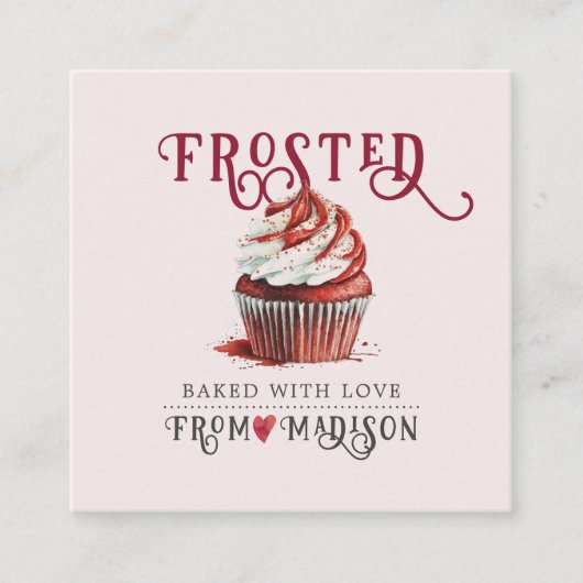 Baker's Cupcake Logo Calligrafy Script rosa Quadratische Visitenkarte (Vorderseite)