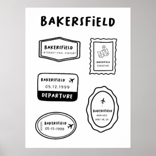 Bakersfield - Briefmarke für Reisen Minimalistis Poster