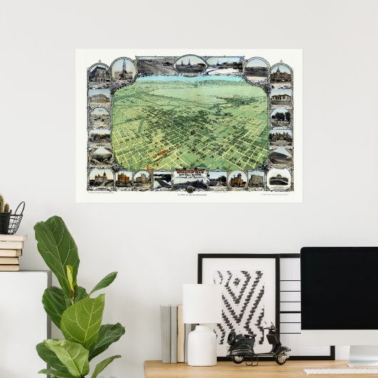 Bakersfield, CA Panoramic Map - 1901 Poster (Heimbüro)