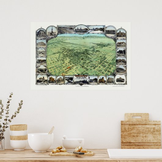Bakersfield, CA Panoramic Map - 1901 Poster (Küche)
