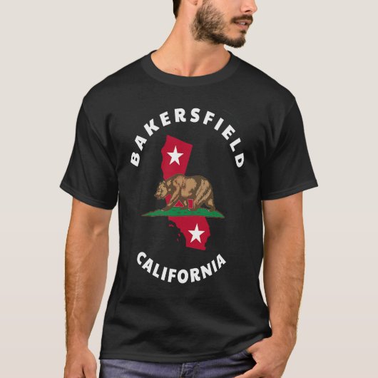 Bakersfield California CA Flag and Bear Abzeichen T-Shirt (Vorderseite)