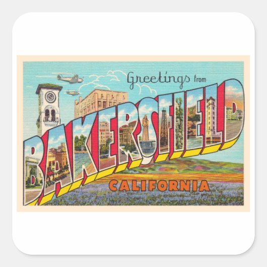 Bakersfield California CA Large Letter Postcard Quadratischer Aufkleber (Vorderseite)