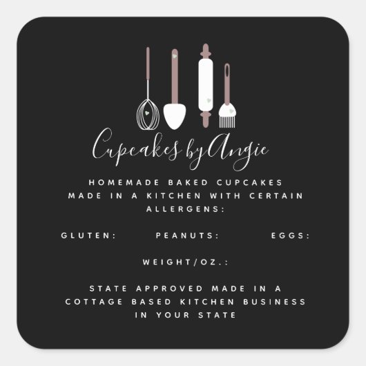 Bakertools Logo "Food Business Black" Quadratischer Aufkleber (Vorderseite)