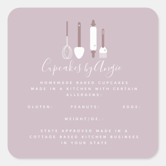 Bakertools Logo "Food Business Pink" Quadratischer Aufkleber (Vorderseite)