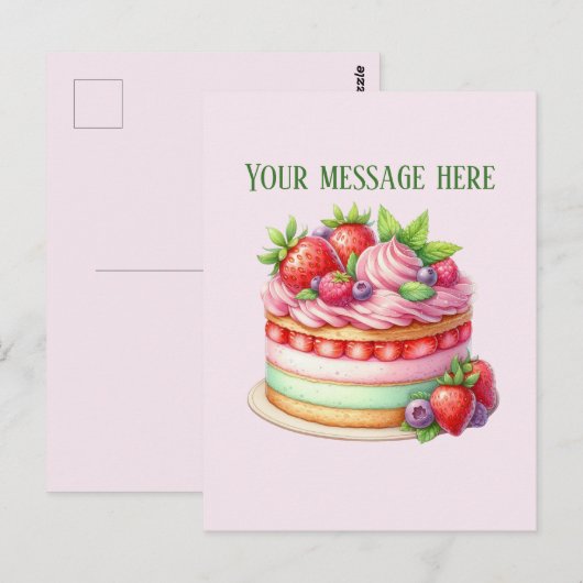 Bakery add message Business name strawberry cake Postkarte (Vorne/Hinten)