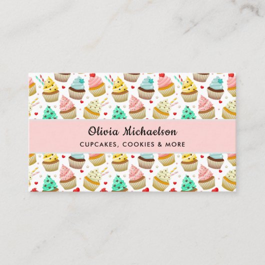 Bakery Baker Cute Cupcake Pattern QR Code Visitenkarte (Vorderseite)