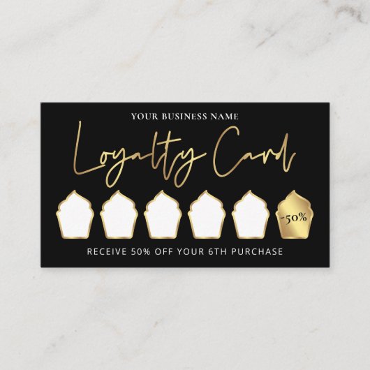 Bakery Black & Gold Logo Lux Modernes Cupcake Café Treuekarte (Vorderseite)