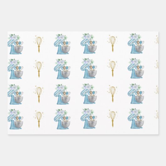 Bakery Blue Flower Mixer Geschenkpapier Set (Vorderseite)