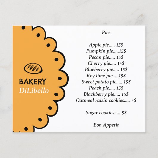 Bakery Brot Illustration Menü & Preisliste (Rückseite)