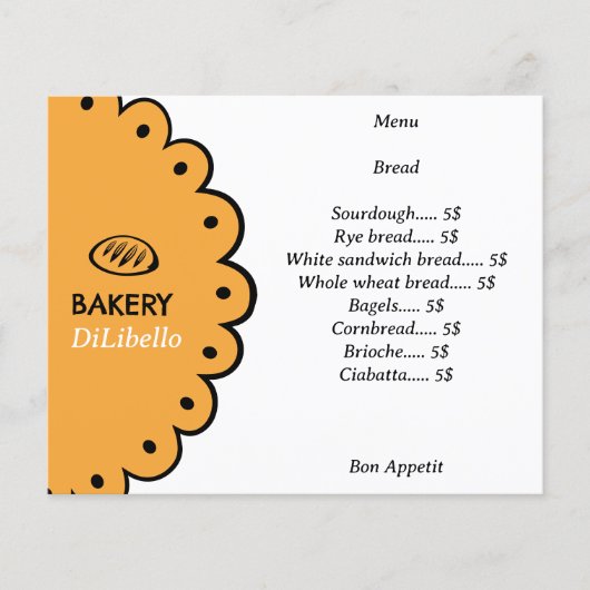 Bakery Brot Illustration Menü & Preisliste (Vorderseite)