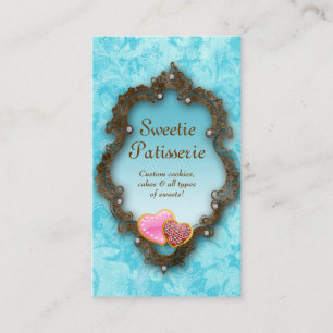 Bakery Business Card Cookies Vintag Brown Blue Visitenkarte