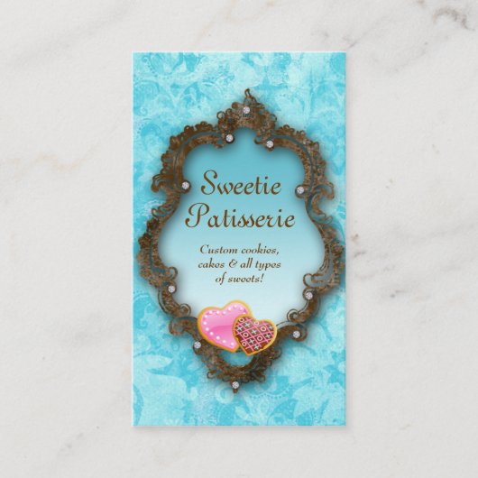 Bakery Business Card Cookies Vintag Brown Blue Visitenkarte (Vorderseite)