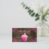 Bakery Business Card Cupcake Suede Brown Pink Visitenkarte (Stehend Vorderseite)