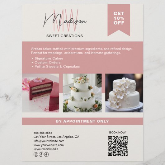 Bakery Cake Custom Monogram Logo Flyer (Vorne)