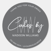 Bakery Cake Custom Monogram Logo Grau Runder Aufkleber (Vorderseite)