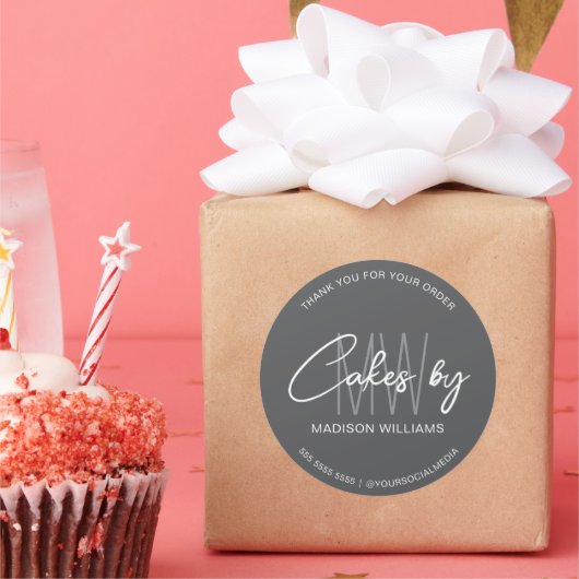 Bakery Cake Custom Monogram Logo Grau Runder Aufkleber (Party)