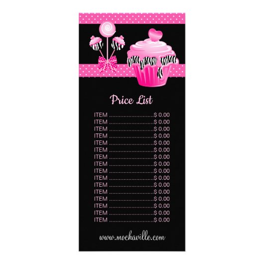 Bakery Cake Pops Cupcake Price List Rack Card Werbekarte (Vorne)