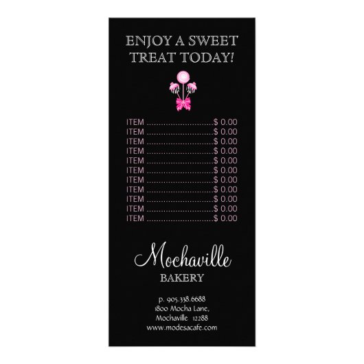 Bakery Cake Pops Cupcake Price List Rack Card Werbekarte (Hinten)