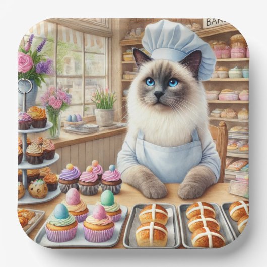 BAKERY Cat Lover arbeitet während der Osterferien Pappteller (Vorderseite)