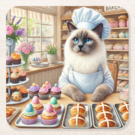 BAKERY Cat Lover arbeitet während der Osterferien Rechteckiger Pappuntersetzer