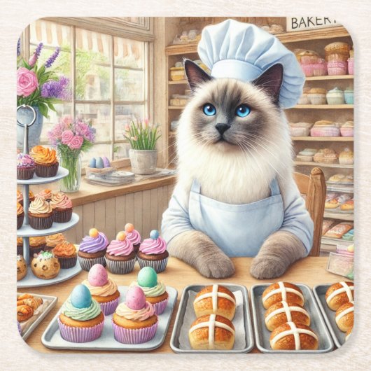 BAKERY Cat Lover arbeitet während der Osterferien Rechteckiger Pappuntersetzer (Vorderseite)