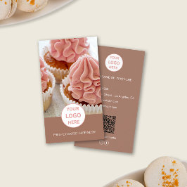 Bakery Custom Foto Logo QR Brown Business Card Visitenkarte