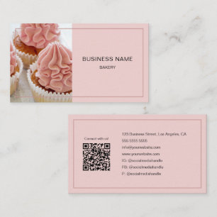 Bakery Custom Foto QR Code Minimal rosa Visitenkarte