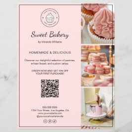 Bakery Custom Logo Photo QR Code Pink Flyer