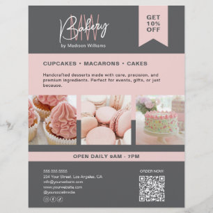 Bakery Custom Monogram Logo Grau Pink Flyer