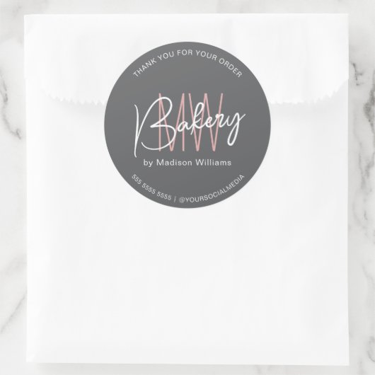 Bakery Custom Monogram Logo Gray Classic Round St Runder Aufkleber (Tasche)