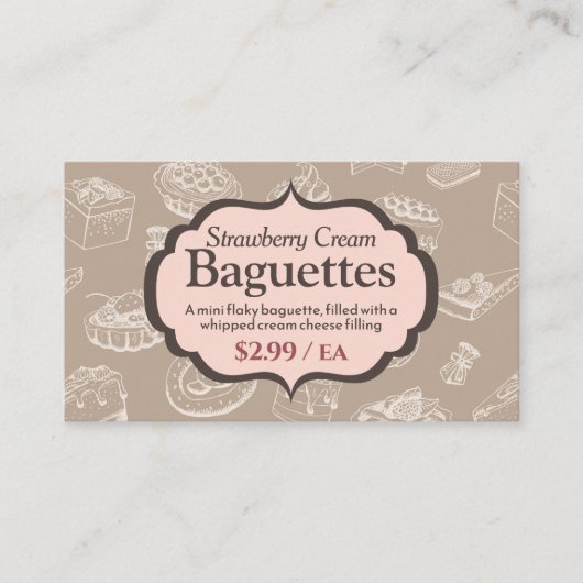Bakery Display Sign mit Beschreibung Label Cards Mitteilungskarte (Vorderseite)